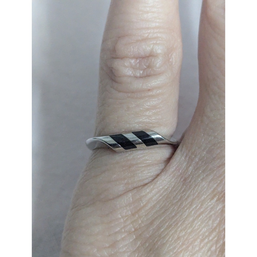 Double Black inlay stone band Womens unisex‎ mens silver ring 5 Gift Anniversary
